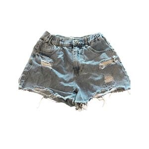 LOVE TREE DENIM Distressed Ripped Denim Shorts Light Wash Size S
